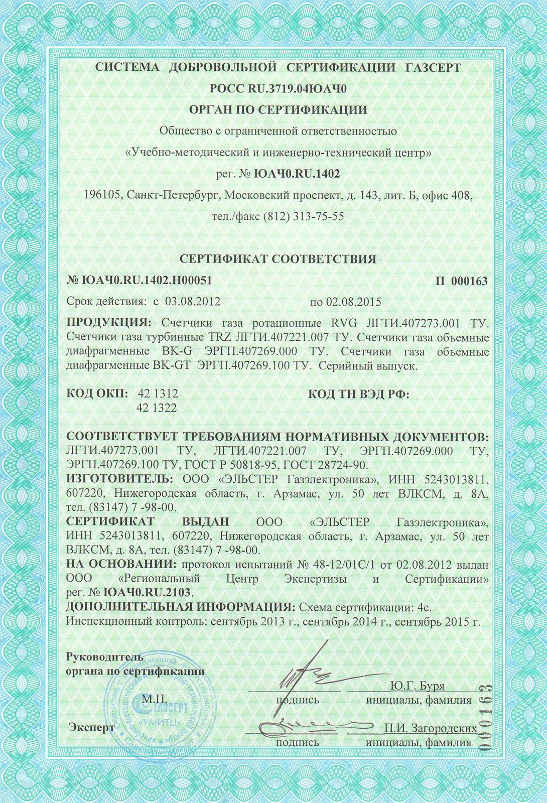 Сертификат соответствия ВК-G4